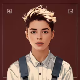 a person with a mohawk in his hair wearing suspenders,a person with short hair wearing suspenders