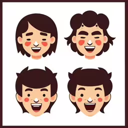 a series of six cartoon faces of young men with different emotions,an illustrated set of four cartoon faces with different expressions