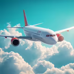 a large airplane flying through a bright blue sky