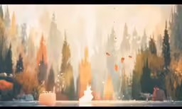 there are lots of trees outside that are painted