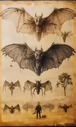 a bat painting with various pictures of bat wings