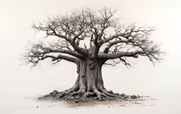 a drawing of an old tree with roots