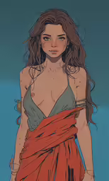 a woman wearing red wrap on her left breast