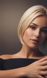 a woman with blonde hair wearing a black top