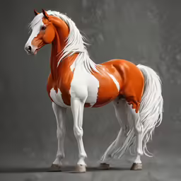 a toy horse with a white and orange mane