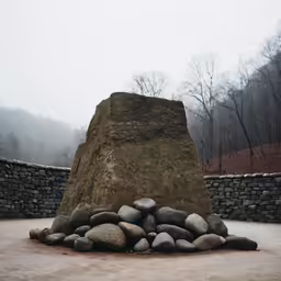 a pile of rocks are in the ground
