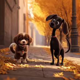 a cartoon dog is standing next to a puppy dog