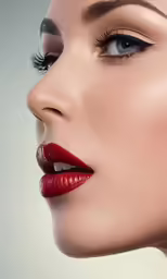 woman with long, sleek black hair and bright red lipstick