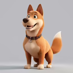 a cartoon dog with eyes wide open, with a smile