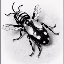 black and white drawing of a ladybug