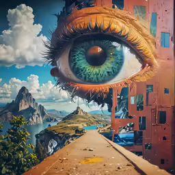 a painting of an eye peering at the viewer