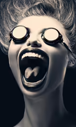 the woman is showing off her crazy eyeballs