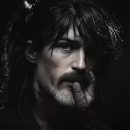 a man with long hair and beard wearing a braid