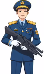 a female military officer in her uniform holding a gun