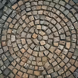 the circular stone tile pattern is displayed in close up