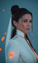 an image of woman in white and gold uniform