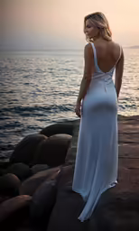 woman posing on the rocks at sunset