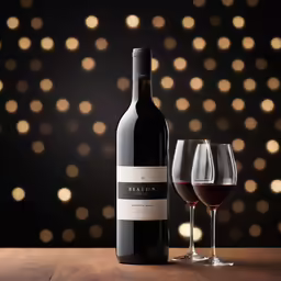 a glass and bottle of wine are sitting on the table