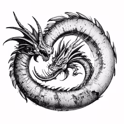 a drawing of a dragon with a small nose and tail, is featured in a frame