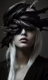 a woman with long hair and feathers on her head