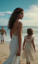 the young girl is walking towards the ocean