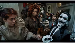 a bunch of people dressed up like dracula and the characters from halloween