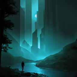 the man walks into an otherwise surreal world of water
