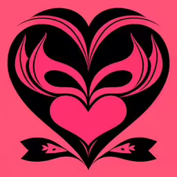 heart of leaves with arrows on a pink background,a heart shape with two leaves and some leaves,a stylized heart with leaves on a pink background,an image of a stylized heart in pink and black,a heart with flowers on it and leaves in the middle