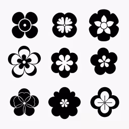 six different flower shapes are displayed on the white wall,an image of different flowers that are in different sizes