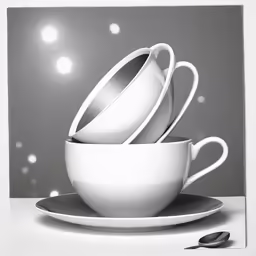 three cups and saucers are stacked on top of each other