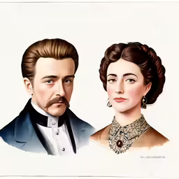 a man and woman in formal attire with one wearing a necklace