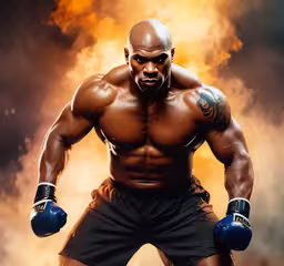 the face and torso of an athletic man posing in boxing shorts,an image of a man posing for the camera