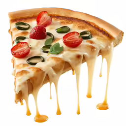 a slice of pizza with cheese and strawberries