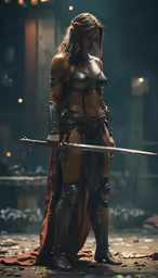 a very sexy girl dressed as a warrior posing for a photo