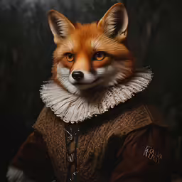 a painting of a red fox in a white collar