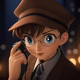 a cartoon character in glasses holding a phone