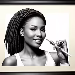a drawing of a woman holding a cigarette