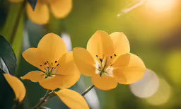 yellow flowers blooming on a branch in the sunshine
