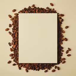 a blank notepad surrounded by coffee beans