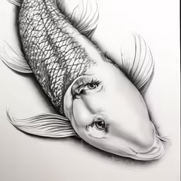 a drawing of a fish with one eye showing