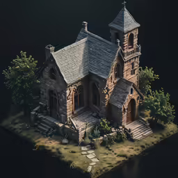 an aerial shot of an old abandoned church