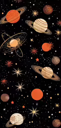 planets flying through the air in black background