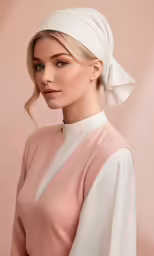 the model is wearing a white knotted hair tie