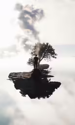 man standing on rocks on the edge of the ocean, with steam pouring from a tree