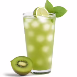 a green drink with a lime slice and mint