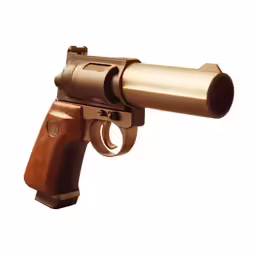 a tan colored gun is on the back of a white background