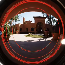 a red circular pattern made to look like a house
