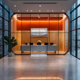 a modern office room with a unique look