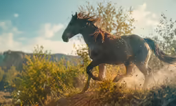 a horse is running on a rocky cliff