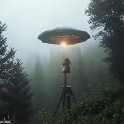 the photo light that is lit up with a giant umbrella